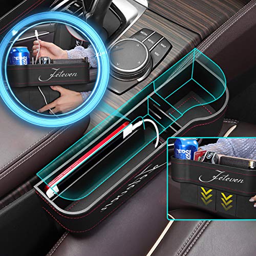 Jeteven 2 Packs PU Leather Car Organizer Front Seat Filler, Multifunctional Storage, Document Glove Coin Laptop Cellphone Wallet Cup Cards Holder, Console Side Pocket Caddy Bucket Basket