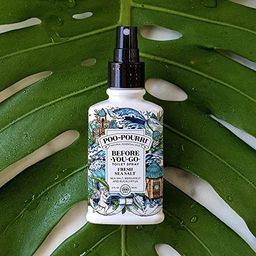 POO-POURRI BEFORE-YOU-GO TOILET SPRAY, FRESH SEA SALT, 4 FL OZ, UP TO 200 USES, BATHROOM ODOR DEODORIZER, PLANT-BASED WITH ESSENTIAL OILS, FOR HOME OR WORK, SEA SALT, BERGAMOT & EUCALYPTUS SCENT