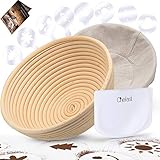 Chefast Banneton Proofing Basket Set: Combo Kit of 9.5" Natural Rattan Basket with Brotform Cloth Liner, 8 Bread Stencils and Bowl/Dough Scraper + Instructions - Make Perfectly Round Sourdough Boules
