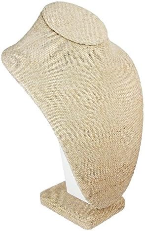 Elegant Burlap Necklace Bust Jewelry Display Stand 8" For Showcase Counter top Beige Color