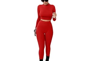 GOKATOSAU Women's Sexy 2 Piece Outfits Long Sleeve Crop Top Pants Set Club Jumpsuits