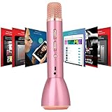 Wireless Karaoke Singing Machine Microphone+Bluetooth Speaker 2in1 Compatible with iOS Android Singing App and Song Recording for Kids Sing Practice,KTV,Home Karaoke,Indoor&Outdoor Party(Rose Golden)