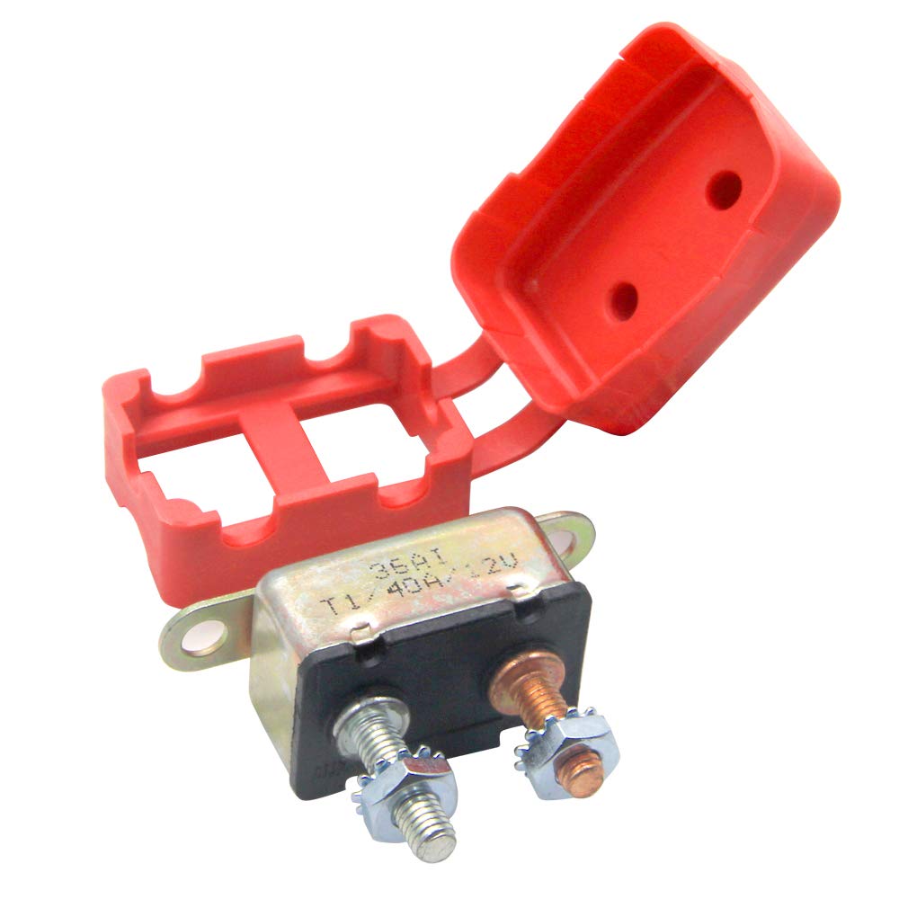 RKURCK 12V 40 Amps Auto Circuit Breaker Automatic Reset for Automotive RV Marine Boat with Protective Red Boot Cover