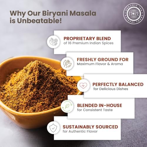 PRIDE OF INDIA – INDIAN BIRYANI MASALA SEASONING SPICE – 2.40 OZ. SMALL DUAL SIFTER BOTTLE – GOURMET SPICE BLEND – IDEAL FOR LAYERED VEGETABLE AND MEAT PILAF – SUITABLE FOR VEGETARIANS & VEGANS