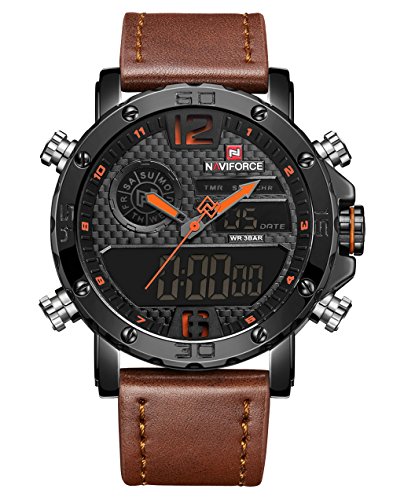 Men Sport Chronograph Watch with Date and Week Display Man Luxury Waterproof Casual Dual Display Wrist Watch (Orange)