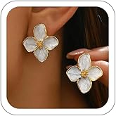 Flower Earrings for Women Large Floral Statement Stud Earrings Chunky Gold Daisy Flower Drop Earring White Green Pink Spring Fancy Trendy Jewelry Accessories