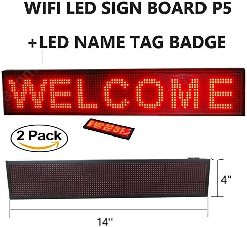 Technoto APP P-5 Led Sign WiFi Board Scrolling Programmable Display Message Rolling Information Size 14" - MIX Color + FREE Led Name Tag Badge