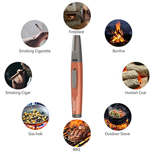 Torch Lighter, Tecboss Lighter Adjustable Jet Flame Portable Refillable Butane Lighters for Camping Cooking BBQs Fireworks, Metal Casing, Gift Box (Gas Not Included) (Vibrant Orange)