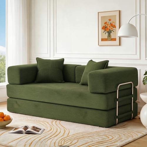 Divano letto a 2 posti, 160 cm, con schiuma e molle, per soggiorno, verde