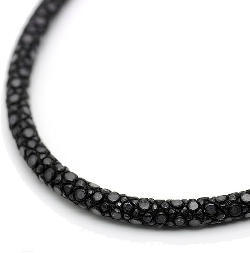 Amazon シルバーワン On スティングレイ革 エイ キラキラ レザー チョーカー 黒 シルバー925フック メンズ 幅5mm 45cm ブラック ネックレス ジュエリー 通販