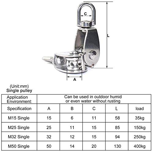 image for PYJR M25 Pulley, 25MM Single Pulley Block in 304 Stainless Steel Rolle