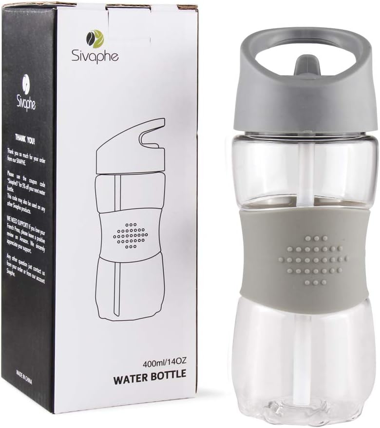 Sivaphe Water Bottle with Handle and Straw, Tritan Drinking Bottle, BPA Free, Cycling Bike Outdoor Hiking(Grey, 350ML) - Image 3