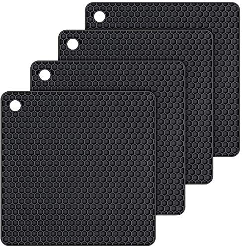 Alnicov Set of 4 Silicone Pot Holders Multi-Purpose Hot Pads,Non Slip Flexible Durable Heat Resistant for Table Kitchen Black