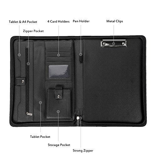 AHGXG Padfolio Portfolio with Letter-Sized Notepad, Business Zippered Portfolio Binder Interview Resume Document Organizer, Internal Holders For iPad/Tablet (up to 10.1"), Phone & Business Cards - Thumbnail 2