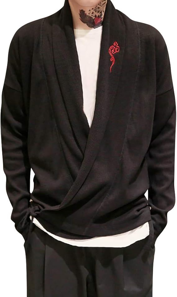 Amazon メンズナショナルウィンドジャケット メンズニットカーディガン 和風 ルーズニットカーディガン メンズ カーディガン 羽織 大きいサイズ ニット 2色 カーディガン 通販