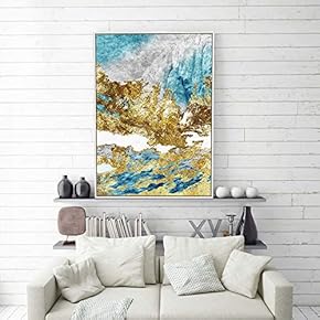 Framed Canvas Home Artwork Decoration Golden Abstract Style Canvas Wall Art for Living Room, Bedroom - 16x24 inches