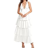ShawGobow Ruffle Tiered Maxi Dress,Deep V Backless Satin Formal Dresses Women,Homecoming Cocktail Wedding Guest Outfits