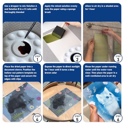 EIGTWEN 250ml cyanotype kit includes 2 components for cyanotype solution sensitizing for photo projects on paper and fabric, solar printing kit for DIY projects