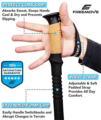 FREEMOVE Trekking Poles Collapsible, Lightweight Ultra Strong Aluminum 7075 Sticks for Hiking and Walking with Cork Grips, Quick Locks, Fully Equiped Accessories Gear for Men and Women - Thumbnail 3