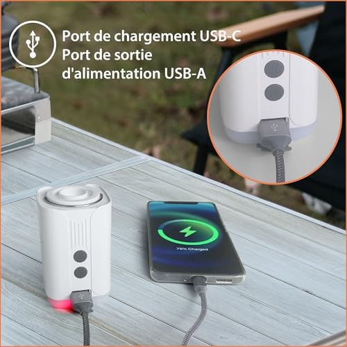 Mini Battery Air Pump Pro TX-299 - Pompe à air électrique rechargeable 3600 mAh avec banque d'alimentation, lumière LED, 5 buses, chargement USB -Pompe à air portable sans fil pour gonflables