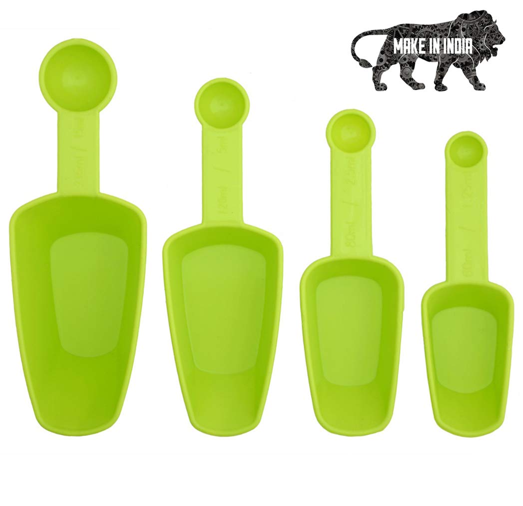 INOVERA (LABEL) Plastic Double Side Measuring Cups and Teaspoon, Tablespoon Accessories Tools Set for Cake Baking and Cooking (Green) - 4 Pieces