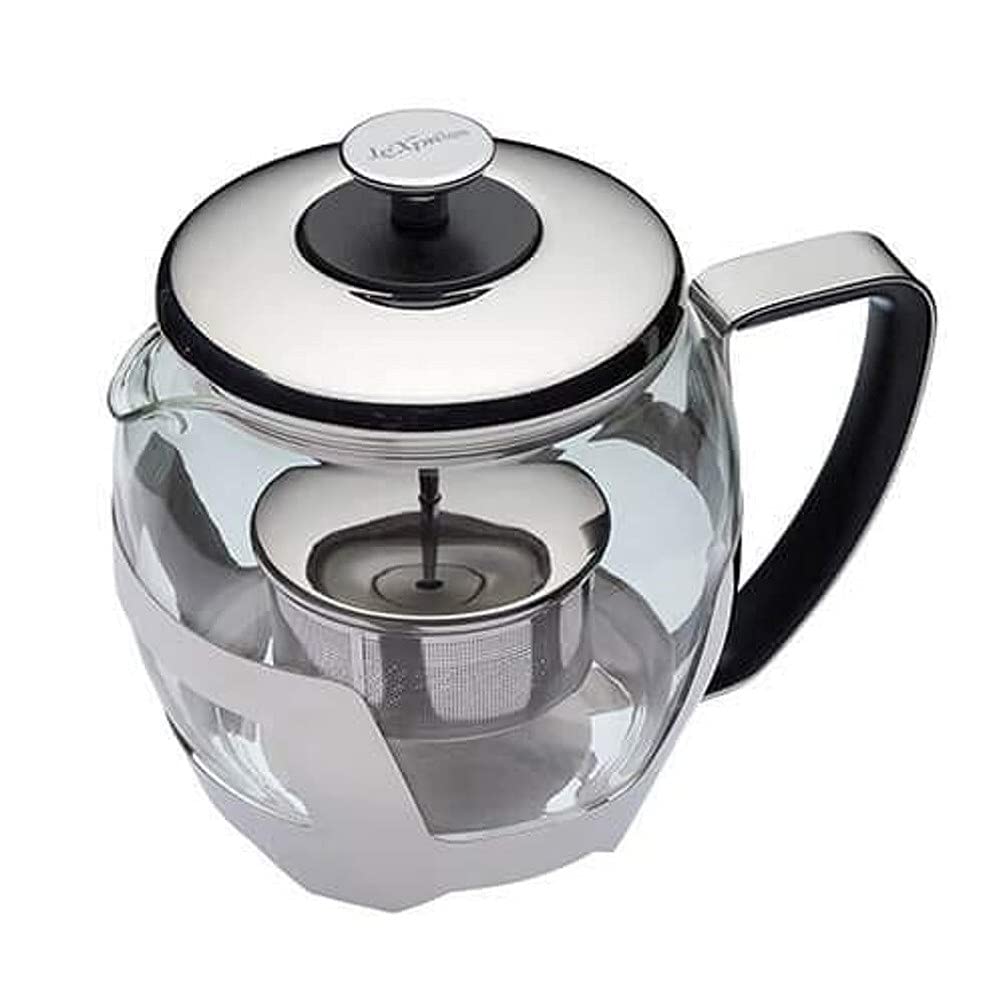 KitchenCraft Le'Xpress 5-Cup Glass Teapot with Raisable Stainless Steel Infuser, 1 Litre (1.75 Pints) - Transparent