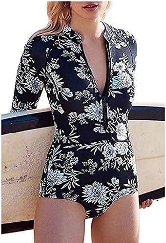 Women's Floral Long Sleeve One-piece Swimsuit Rash Guard Surfing Suit Sun Protection