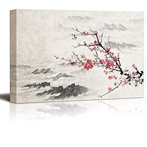 Canvas Wall Art Plum Blosssom Flowers Painting Artwork for Home Prints Framed - 12x18 inches