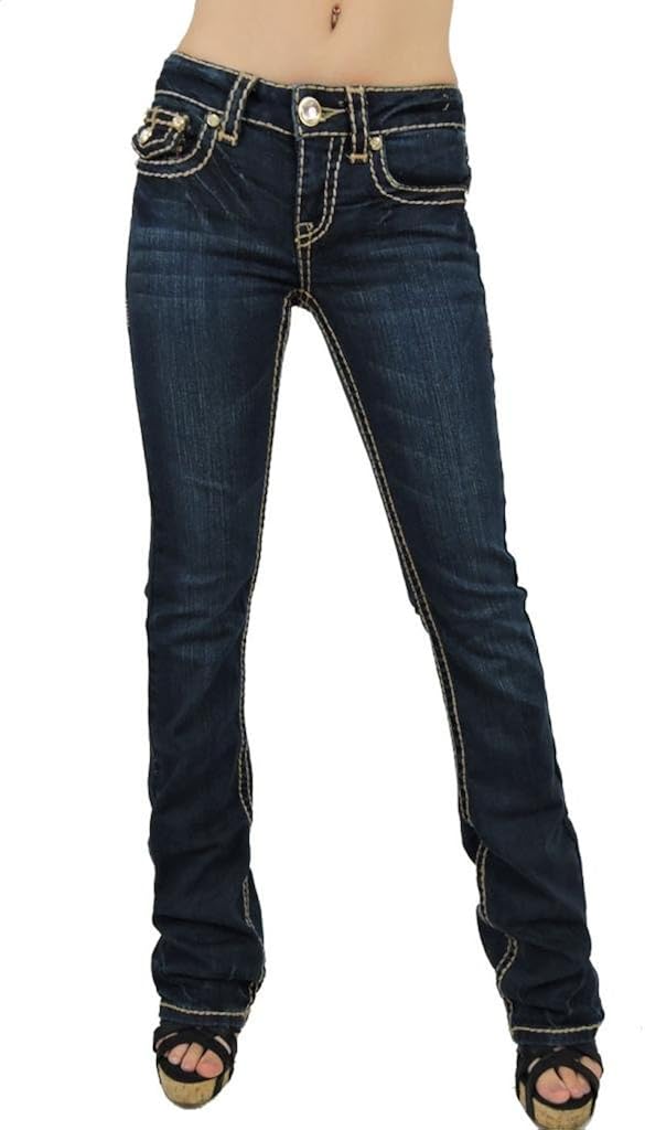 LA Idol Women Bootcut Jeans Brown Bold Stitching Stretch