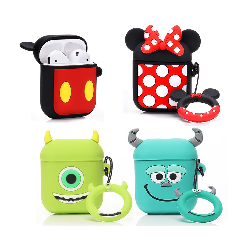 Photo 1 of (4Pack) Case for AirPods 2nd/1st Generation(2019/2016) Earbuds, XMBYGY Silicone Case Protective Cover with Cute Cartoon Skin Design for AirPods 1/2, with Carabiner (MK+MN+MrQ+Monster)