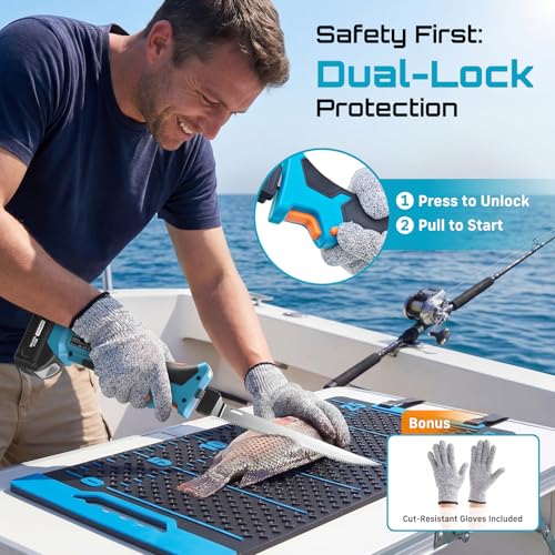Seesii Cordless Electric Fillet Knife with 4 Blades, 100 Mins High Speed Filet Knife for Fish, Ergonomic Non-Slip Grip, Safty Lock, Carry Bag Kit for Filleting and Meat Slicing