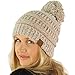 Confetti Ombre Big Pom Pom Warm Chunky Soft Stretch Knit Beanie Hat Oatmeal
