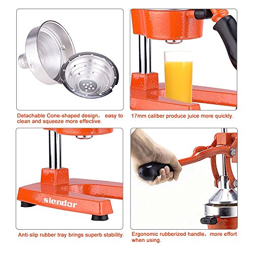 Slendor Commercial Citrus Juicer Manual Fruit Juicer and Orange Squeezer Metal Hand Press Juice, Heavy Duty Orange Juicer Lemon Lime Squeezer Pomegranate Premium Quality with Bonus Skimmer Spoon