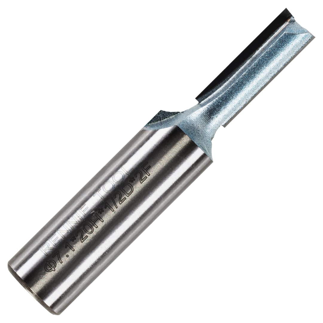 Rennie Tools - 7.1mm (9/32") Cutting Diameter x 20mm Flute x 1/2" Shank TCT Tipped 2 Flute Straight Router Cutter Bit. Compatible With Makita Trend Festool Hikoki Dewalt Router Etc. 7.1mm Router Bit