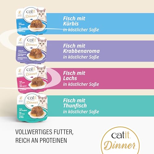 CATIT FISH DINNER WITH WHITEFISH & PUMPKIN – HYDRATING AND HEALTHY WET CAT FOOD FOR CATS OF ALL AGES