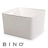 BINO T-Weave Woven Plastic Storage Basket, Large (White)