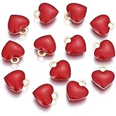 LiQunSweet 10 pcs Red Heart Enamel Brass Charms Sweet Love Charms for Valentine's Day DIY Jewelry Bracelet Necklace Earring Craft Bag Keychain Decoration