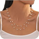 ANDKISS Pearls Necklaces for Women-18K Gold Plated Layered Gold Pearl Necklaces Dainty White Pearls Choker Necklace Chain Pearl Necklace for Women Elegant Valentines Gifts