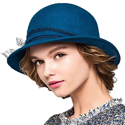 Maitose Women's Wool Felt Bowler Hat Blue