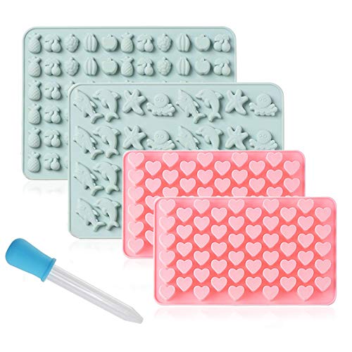 Silicone Candy Molds Chocolate Moulds with Droppers Mini Heart Shape Mold,4 Pcs Silicone Moulds for Making Candy Gummy