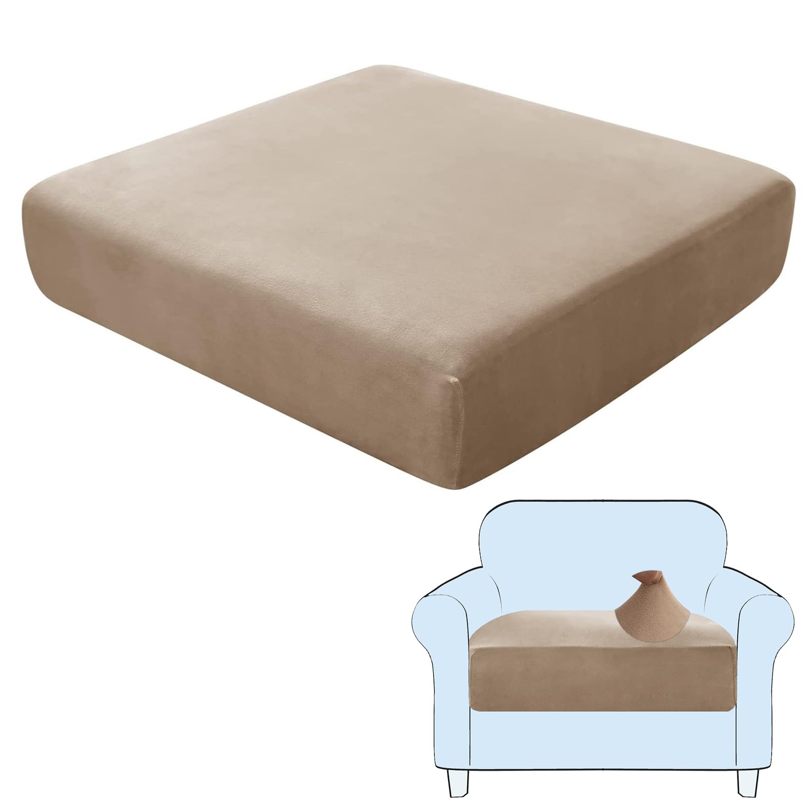 SHUOJIA Sofa Seat Cushion Covers, Stretch Velvet Sofa Cover, Non-Slip Couch Cushion Covers Replacement for Individual Cushion,with Elastic Fabric,Machine Washable (Camel,1-Seater)