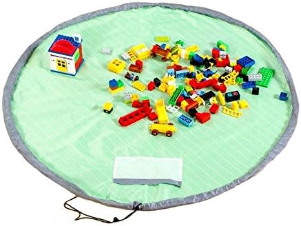 ikee Toy Storage Bag, Children Foldable Play Mat – Diameter 60in (Green, Pink) (GREEN)