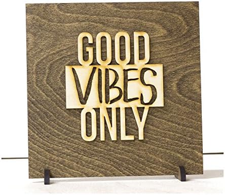 MannMade Designs Good Vibes Only Wood Sign,Natural,6.5 x 6.5 Inch"
