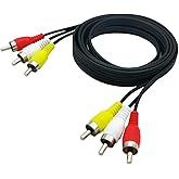 6FT RCA Audio Video Composite AV Cable, 3 Male to 3 Male RCA AV Cable for TV VCR DVD Projector Amplifier Speaker