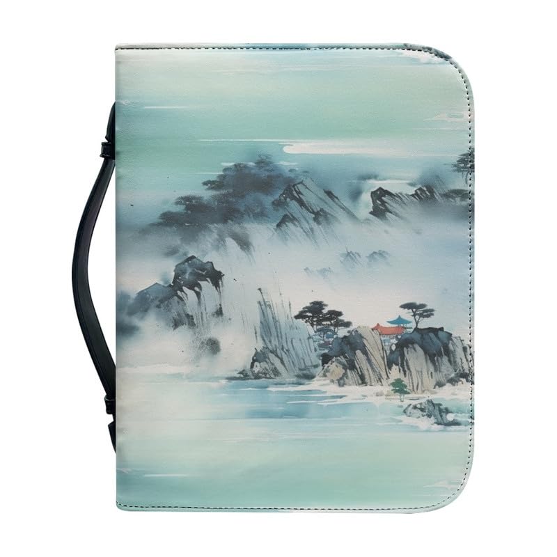 Garronmavis Chinese Landscape Painting Bible Cover Carrying Book, Watercolor Painting Bible Holder, Folk Art Bible Cases - XL — image 1