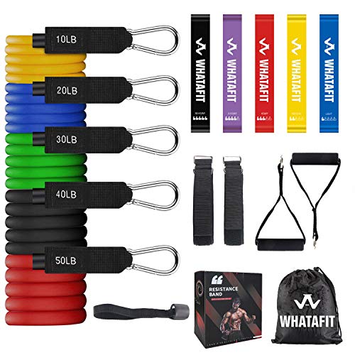 Whatafit Resistance Bands Set (16pcs), Exercise Bands with Door Anchor, Handles,Waterproof Carry Bag, Legs Ankle Straps for Resistance Training, Physical Therapy, Home Wo - .99