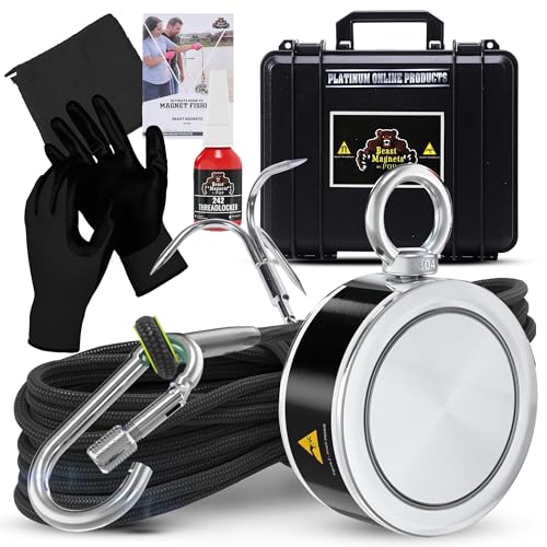 660LB's Complete Starter Magnet Fishing Kit With Case | Includes Strong Neodymium N52 Magnet, 65ft Rope, Carabiner, Gloves, Grappling Hook & Carry Case