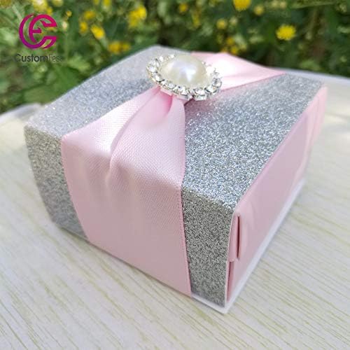 Cards & Invitations - Whole Web Unique 40pcs/lot Thick Glitter Favor Box Candy Box Gorgeous with Ribbon and Brooch Decoration - (Color: Katie)