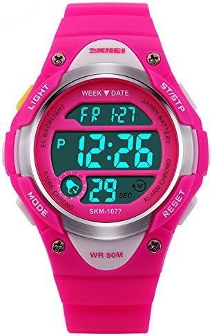 Outdoor Sports Children Watch Waterproof Wrist Watch Kids Silicone ,LED Digital Alarm for Girls Boys Watch Rosered