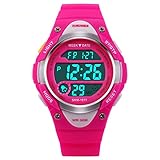 Outdoor Sports Children Watch Waterproof Wrist Watch Kids Silicone ,LED Digital Alarm for Girls Boys Watch Rosered
